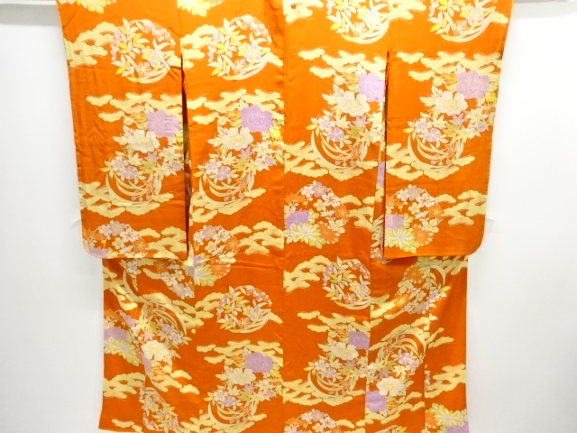 JAPANESE KIMONO / ANTIQUE KIMONO / SILK / MON KINSHA / FLOWER ROUNDEL
